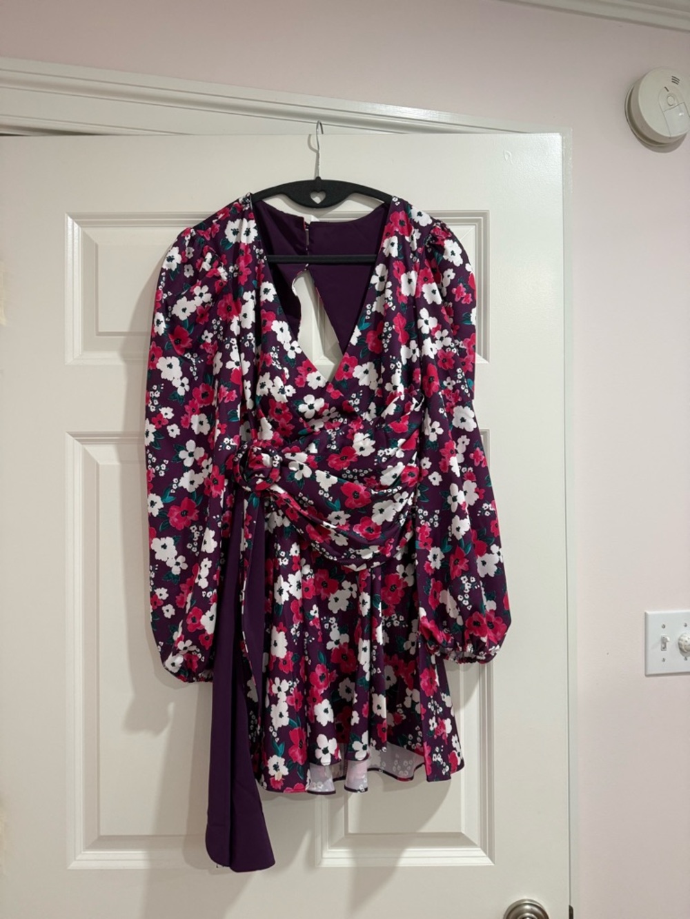 For Love and Lemons Floral V-Neck Long Sleeve Mini Dress - Purple/Pink